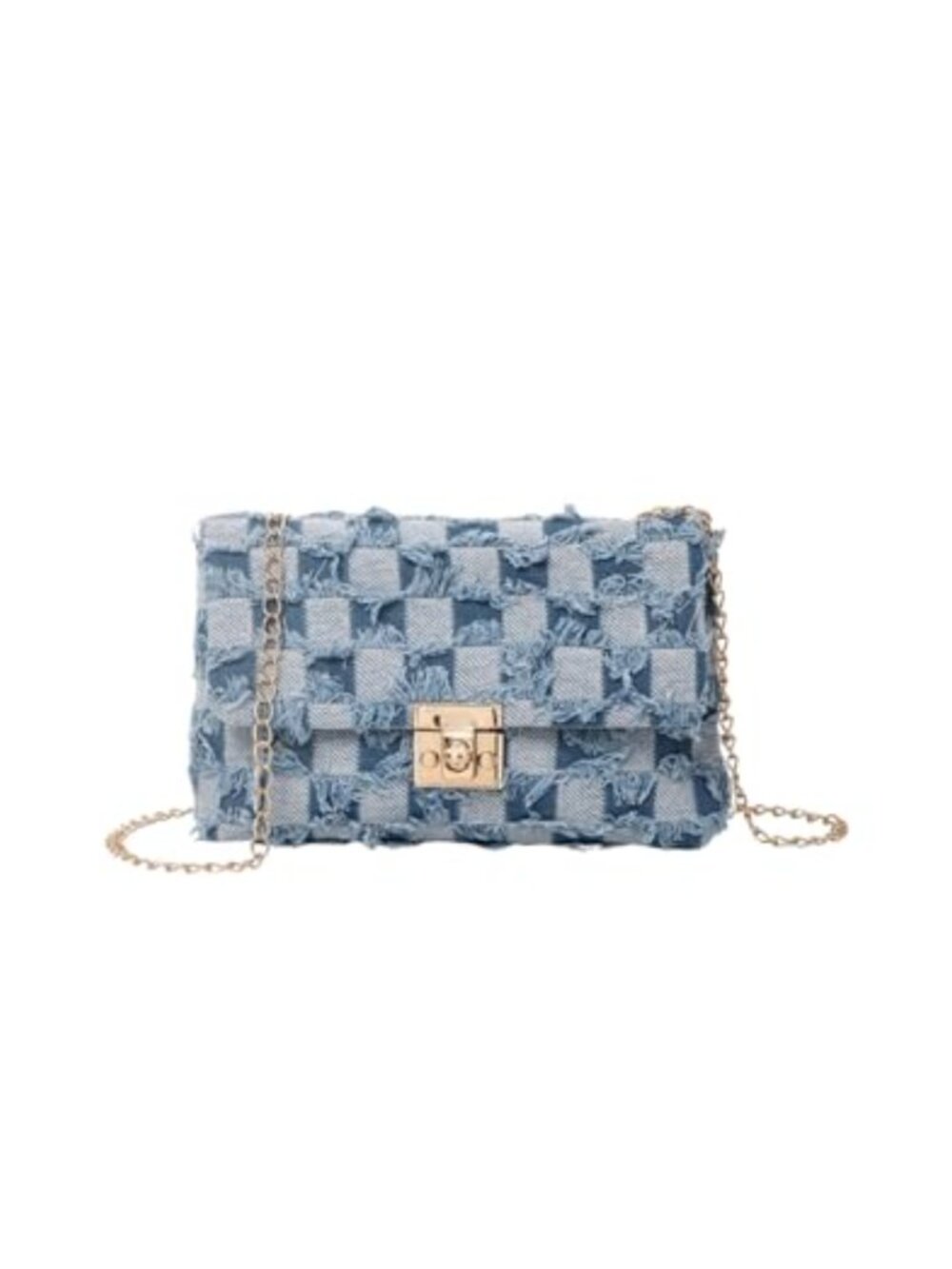 Distressed Denim Crossbody Bag Twist Lock Quilted Mini Purse Chain Strap